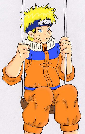 Naruto on a swing (coloured but not fin) by NekoHellAngel
