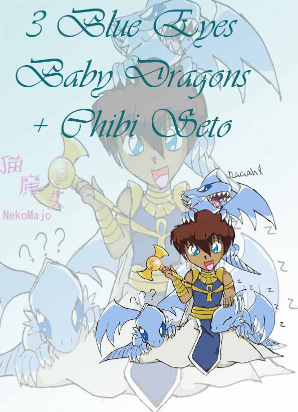 Blue Eyes Baby Dragons + Chibi Seto by NekoMajo