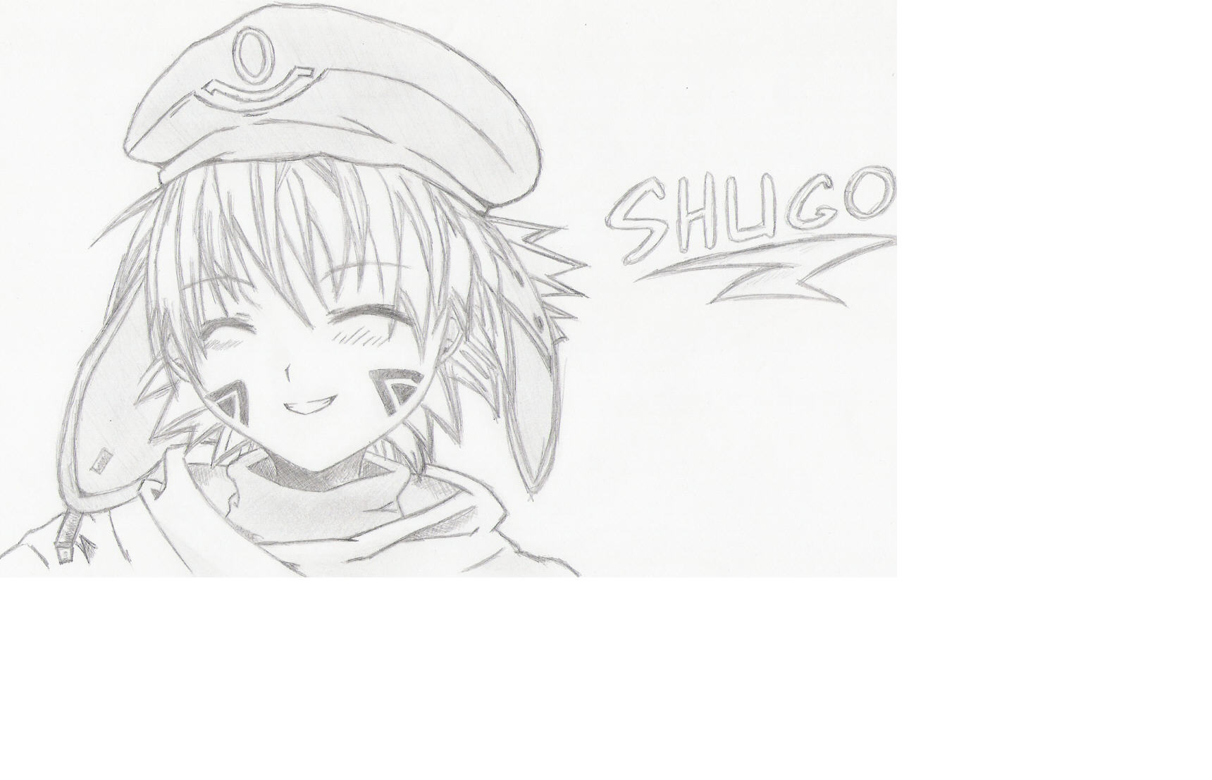 Smiling Shugo, Original B&W by NekoRaven