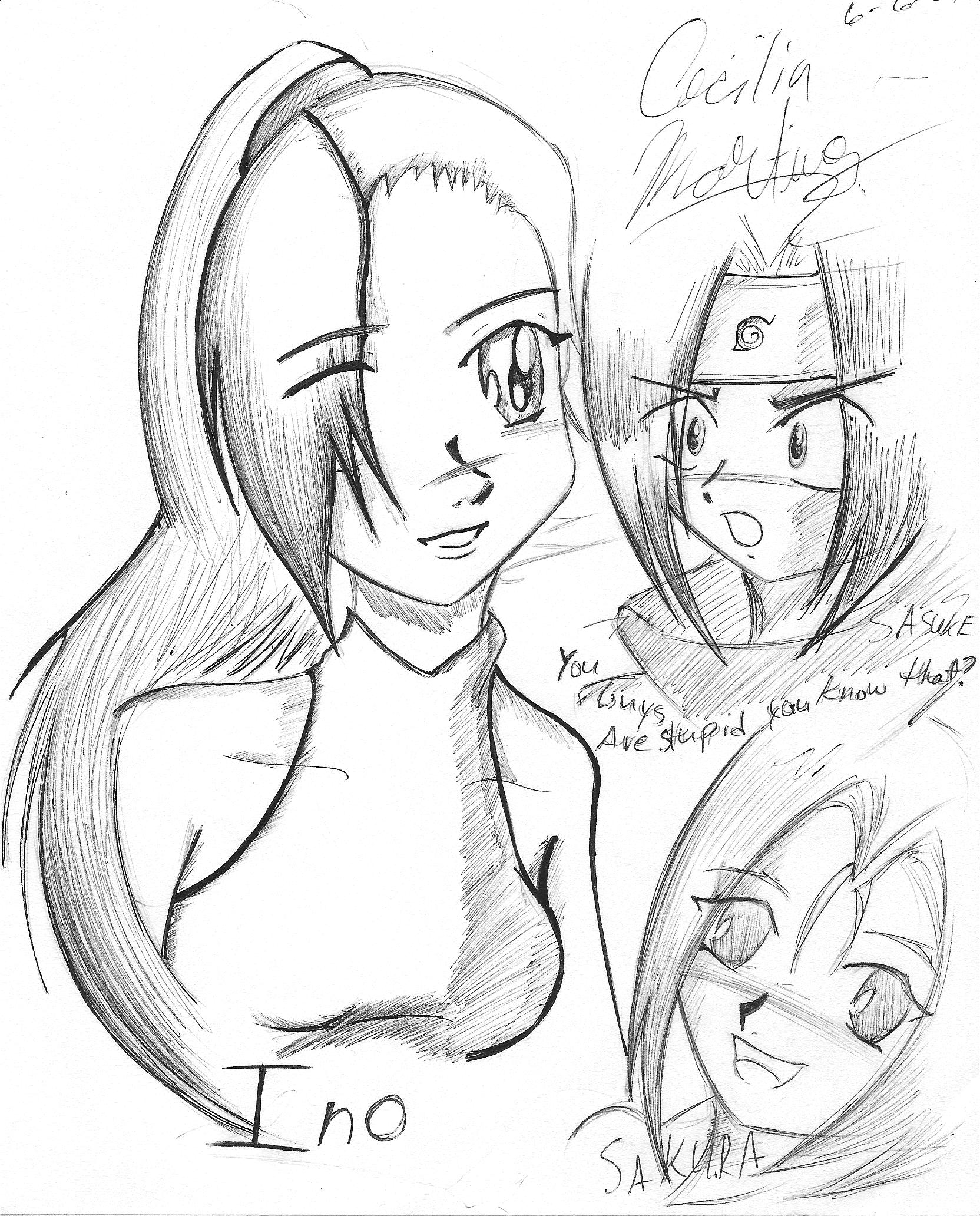 A weird drawing of Ino,Sakura,and Sasuke by Neopetgirl