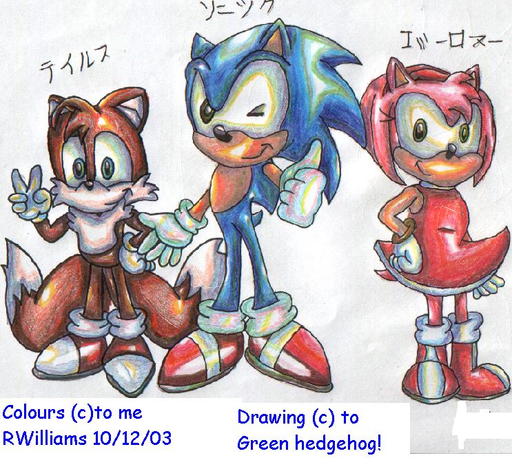 Tails,Sonic and Amy coloured by me and drawn by Gr by Nerd