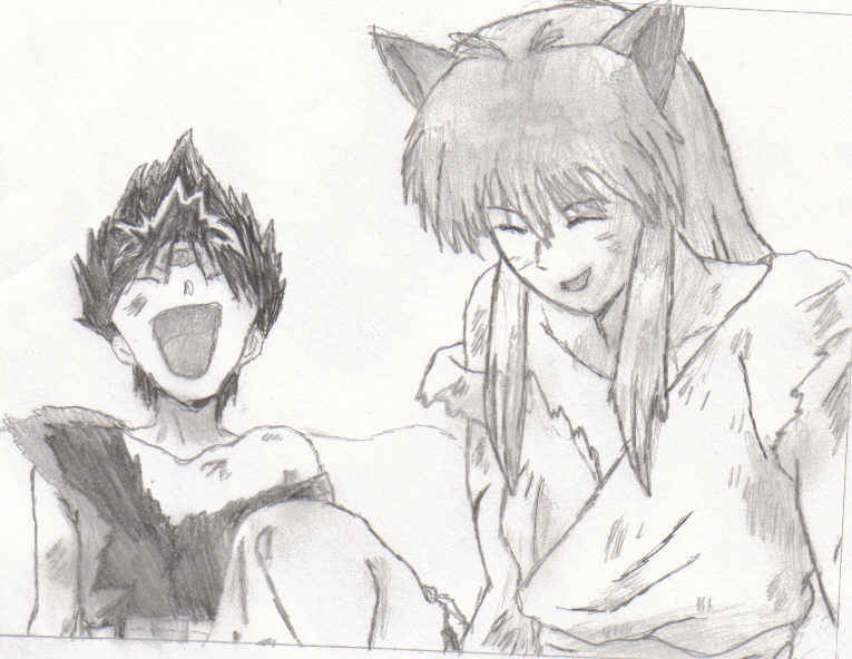 Hiei and Yoko laughing by Night_Wolf