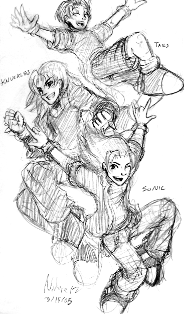 Team Sonic  - Humanized *sketch* by Nikira