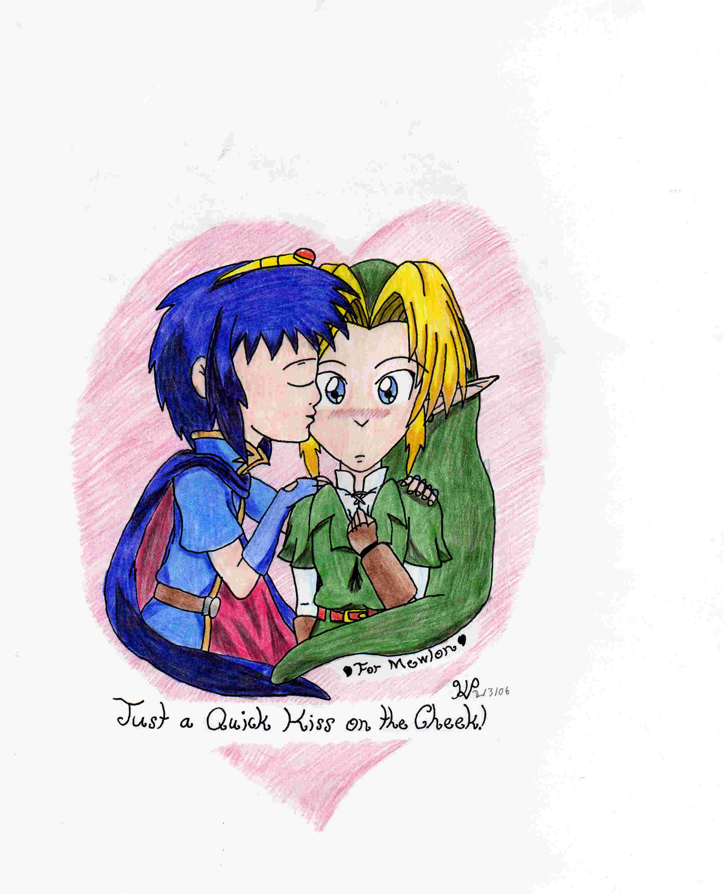 Just a Quick Kiss on the Cheek! (Link and Marth) by Nintendo_Nut