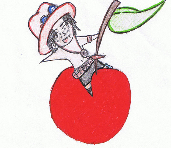 chibi Portgas D. Ace and a giant cherry! by Nurse000Shikonay
