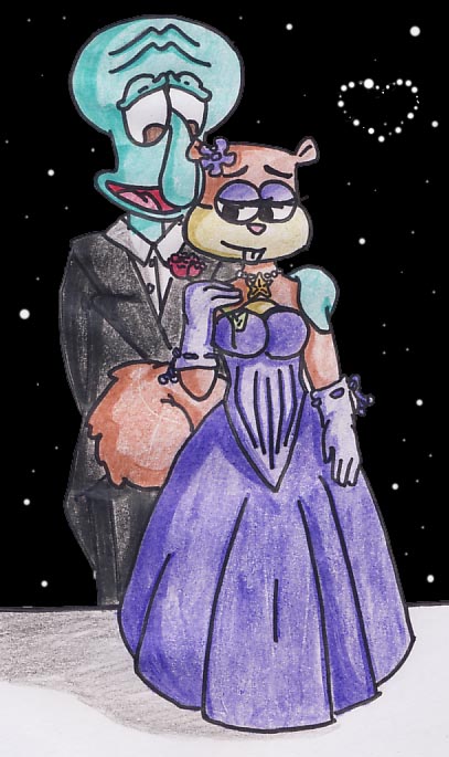 Squidward and Sandy by Moonlight by nezcabob