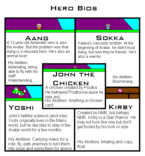 Hero Bios for Aang and the Chickens by nicktoonhero