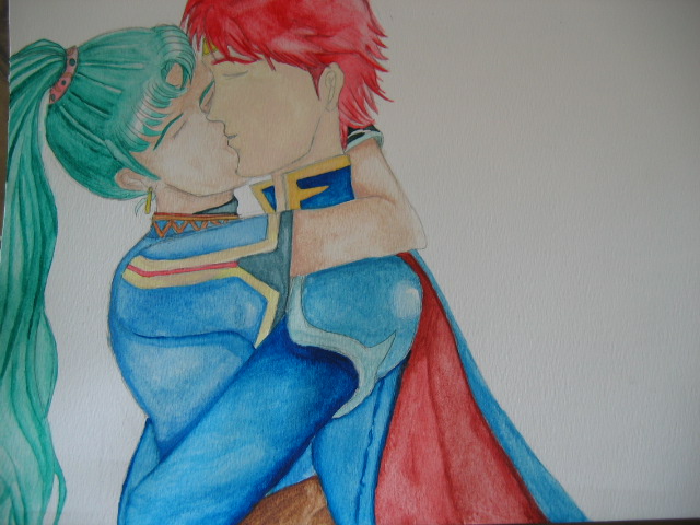 Kiss on the Cheek: Lyn and Eliwood by nozomiwhitewolf