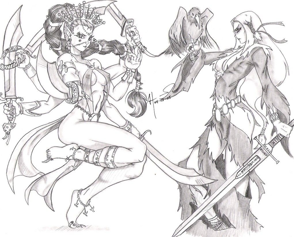 Babes &amp; Blades: Kali Goddess Of Death &amp; The Morrig by OMNI-X