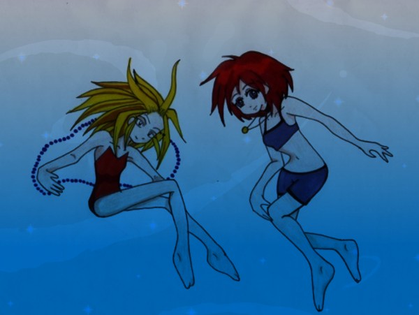 Anna(SK) and Kairi(KH) swimming by Obsidian_spirit