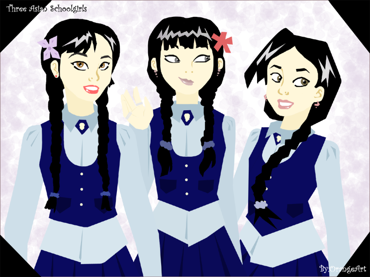 "Three Asian Schoolgirls" by OrangeArt