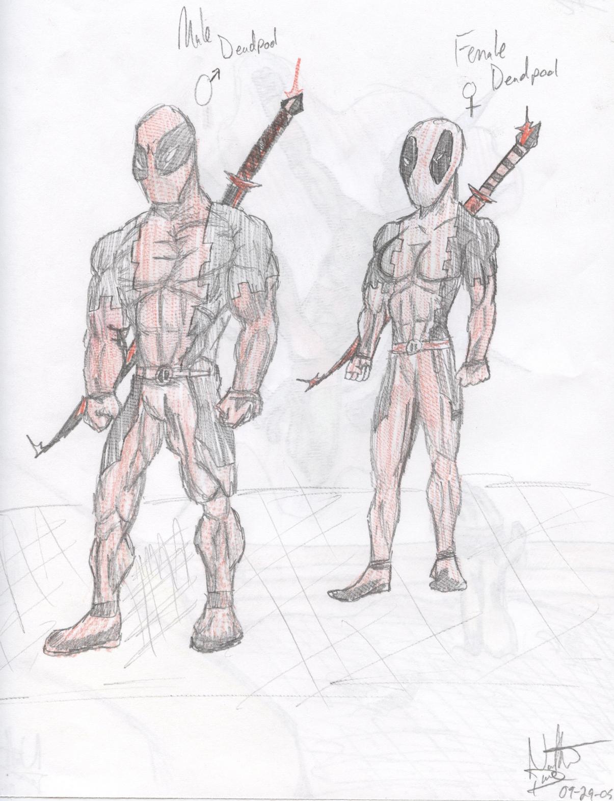 Male/Female Deadpool Sketch by PFC
