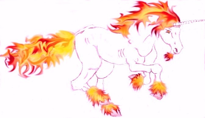 Fire Unicorn Sketch by Pencil_Drawn_Wolf