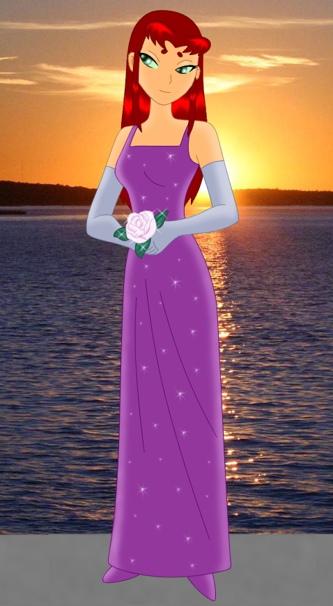 Starfire in a prom dress by PhoenixBird