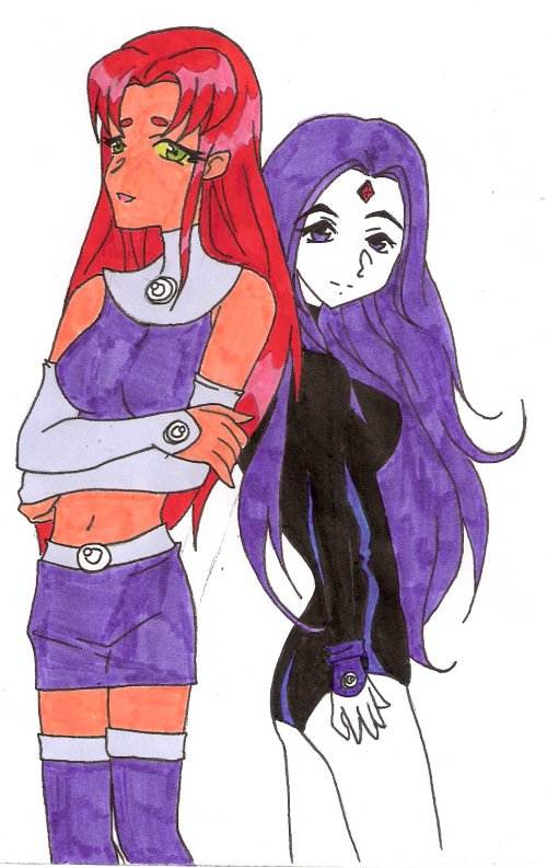 Starfire and Raven by PrincessWombat