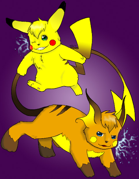 Pikachu and Raichu - now with color! by Prite