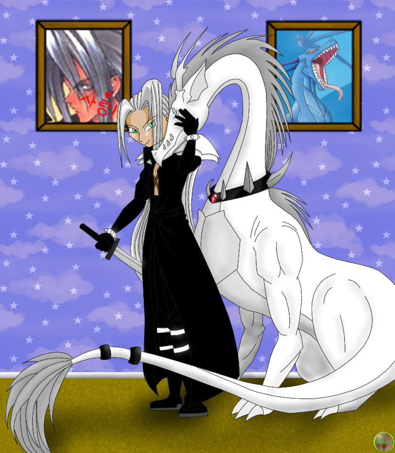 Seph and a White Dragon by PsykoDragonchild