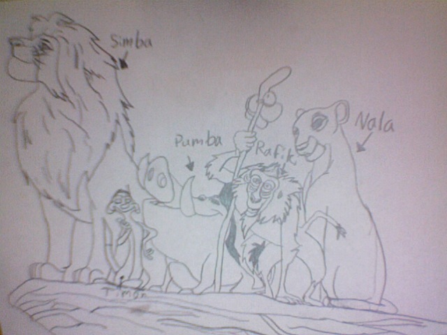 Simba, Timon, Pumba, Rafiki, & Nala on pride rock! by PuffBubble