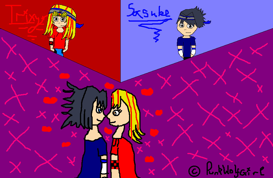 Trixy (My Naruto OC) And Sasuke! &lt;3 by PunkWolfGirl