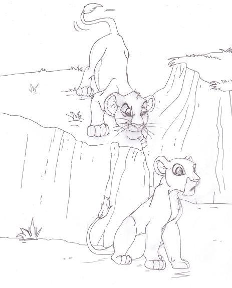 Simba and Nala pounce line-art by perfectpureblood