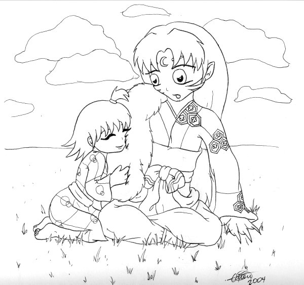 Sesshomaru and Rin for SenayDragon (ink) by plungergirl