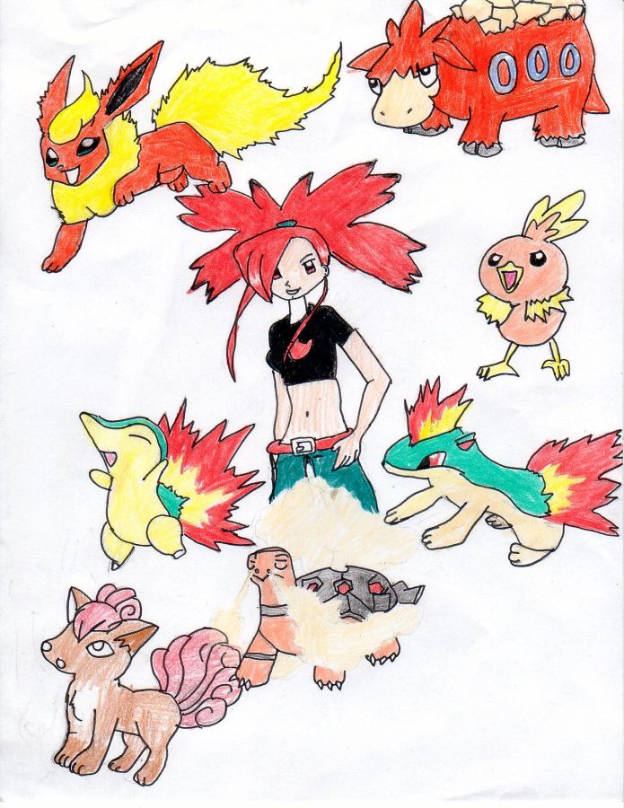 flannery and her pokemon by plutoplanet