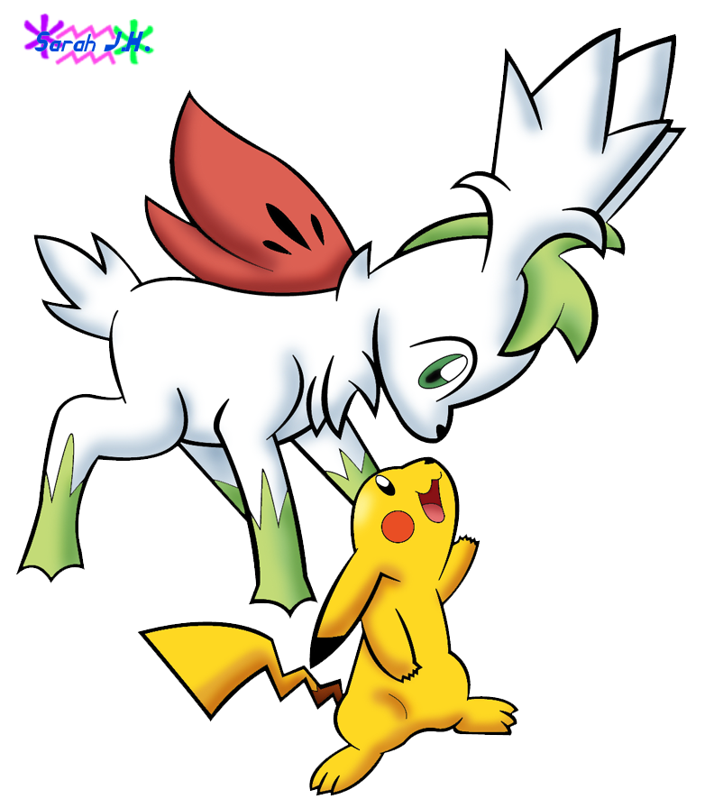 Sky Shaymin and Pikachu by princessangel83