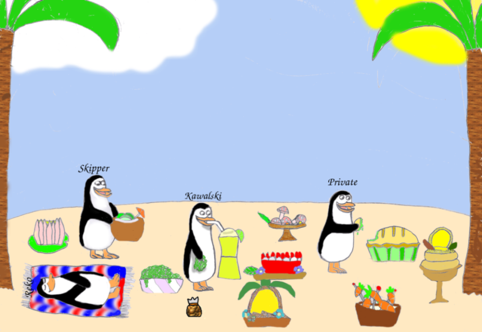 The penguins having lunch. by purpleponygirl