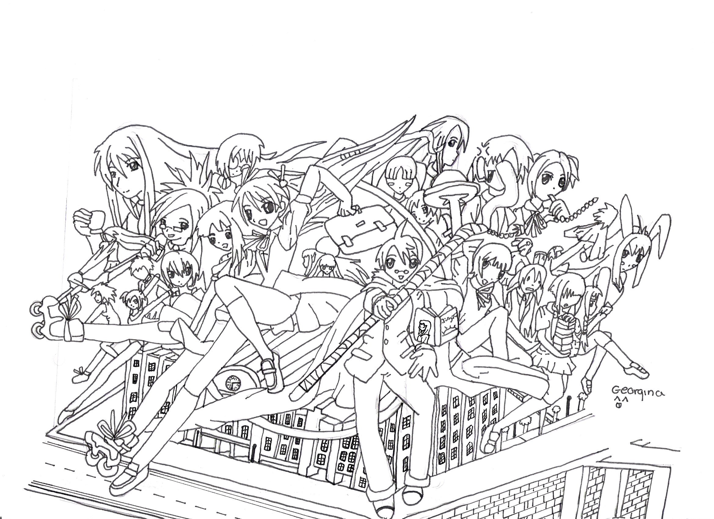 Negima- Group picture (uncoloured) by Qing