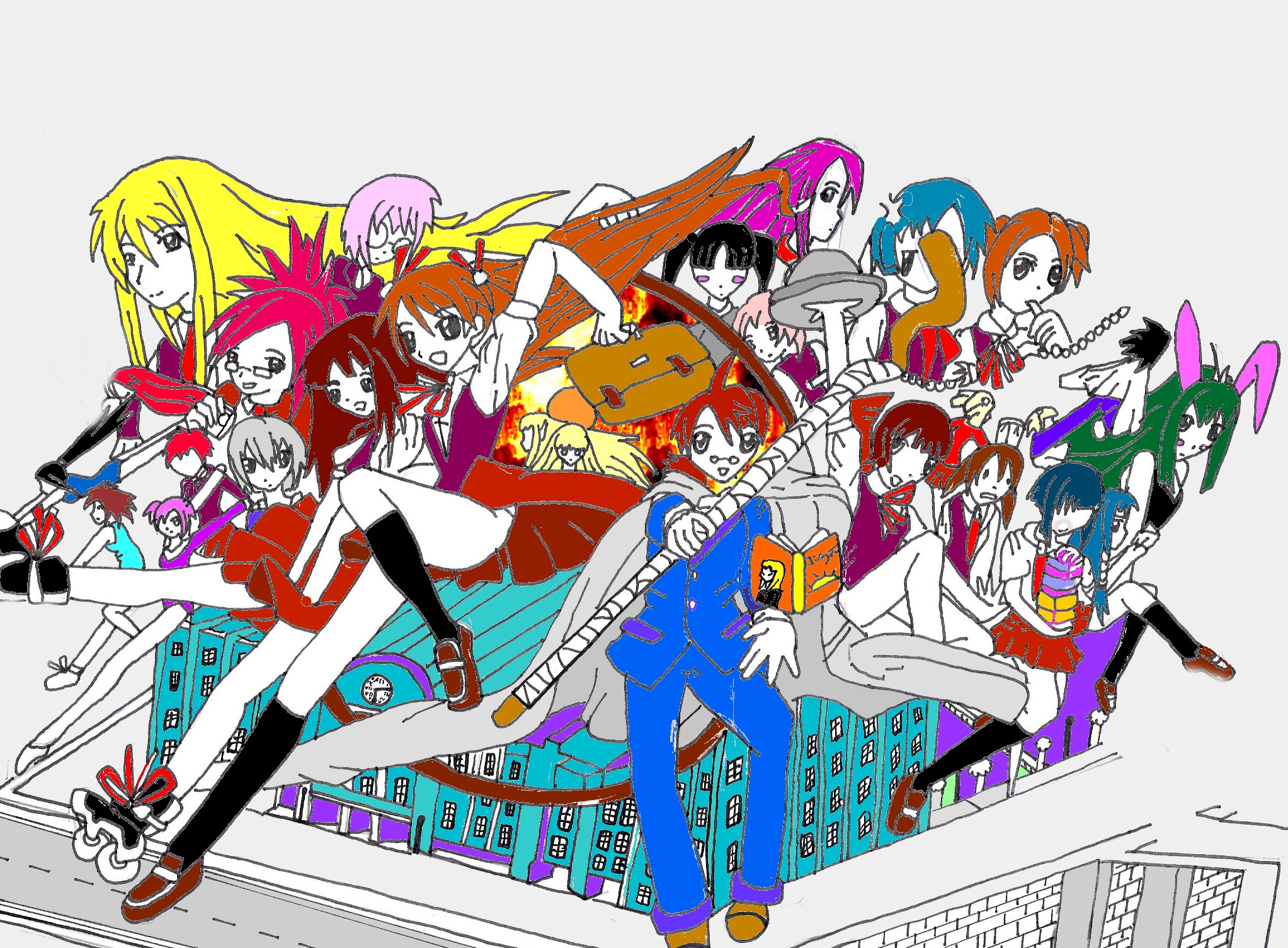 Negima  group pic-practice colour by Qing