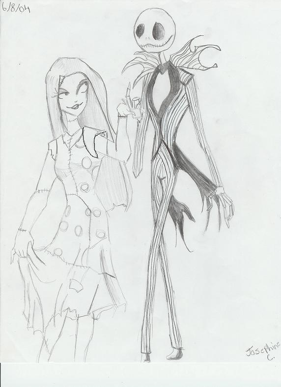 A cute sketch of Jack and Sally. by Queen_Of_The_Living_Deceased