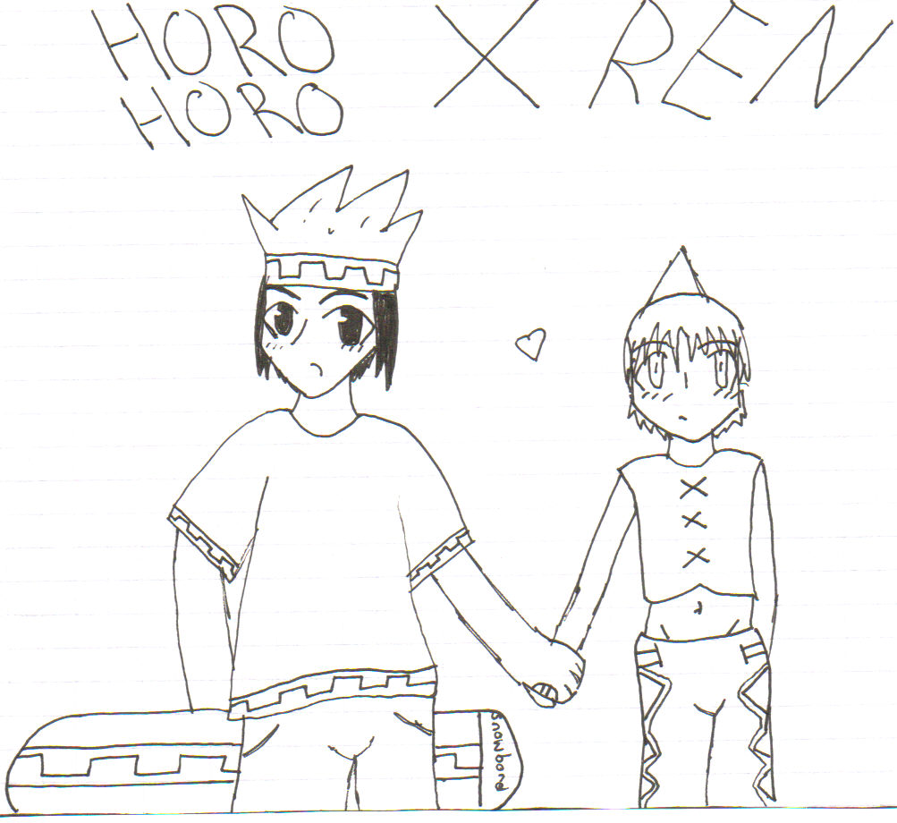 Ren and Horo holding hands... and a snow bord... by Rae-Chan