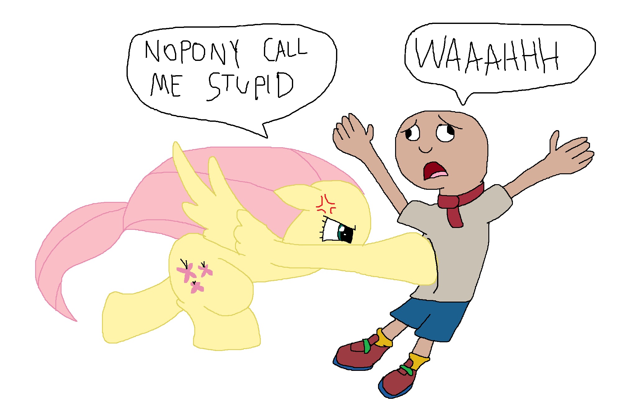 Fluttershy punches Caillou by Rainbow-Dash-Rockz