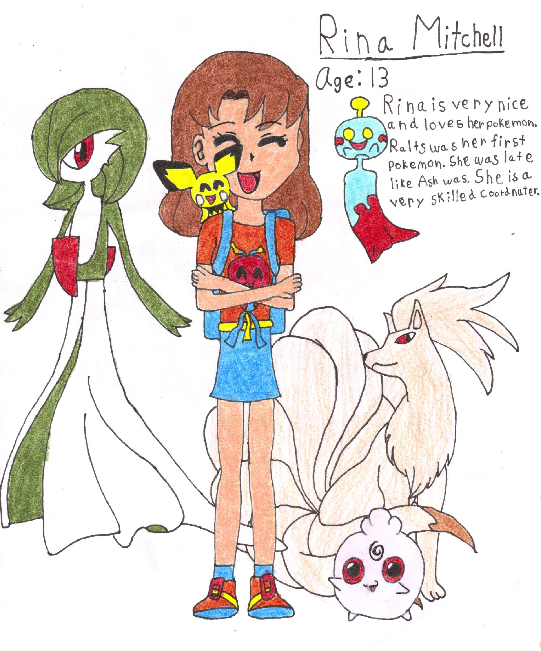 Rina, my OC, and her pokemon team by Ranson