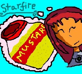 Starfire loves her mustard! by Renire