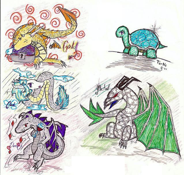 four dragons and a turtle by Renishinio