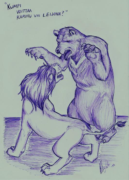 Which will be the winner, a bear or a lion? by Rike