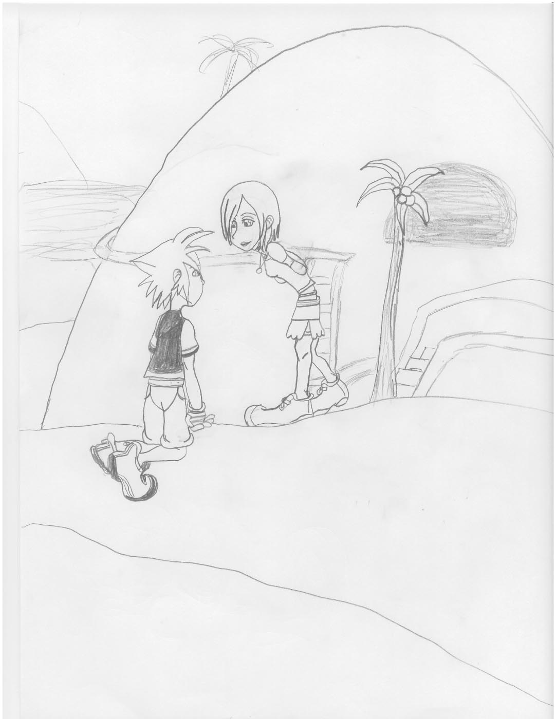 Kairi and Sora on Destiny Islands by Riku_Heartless13