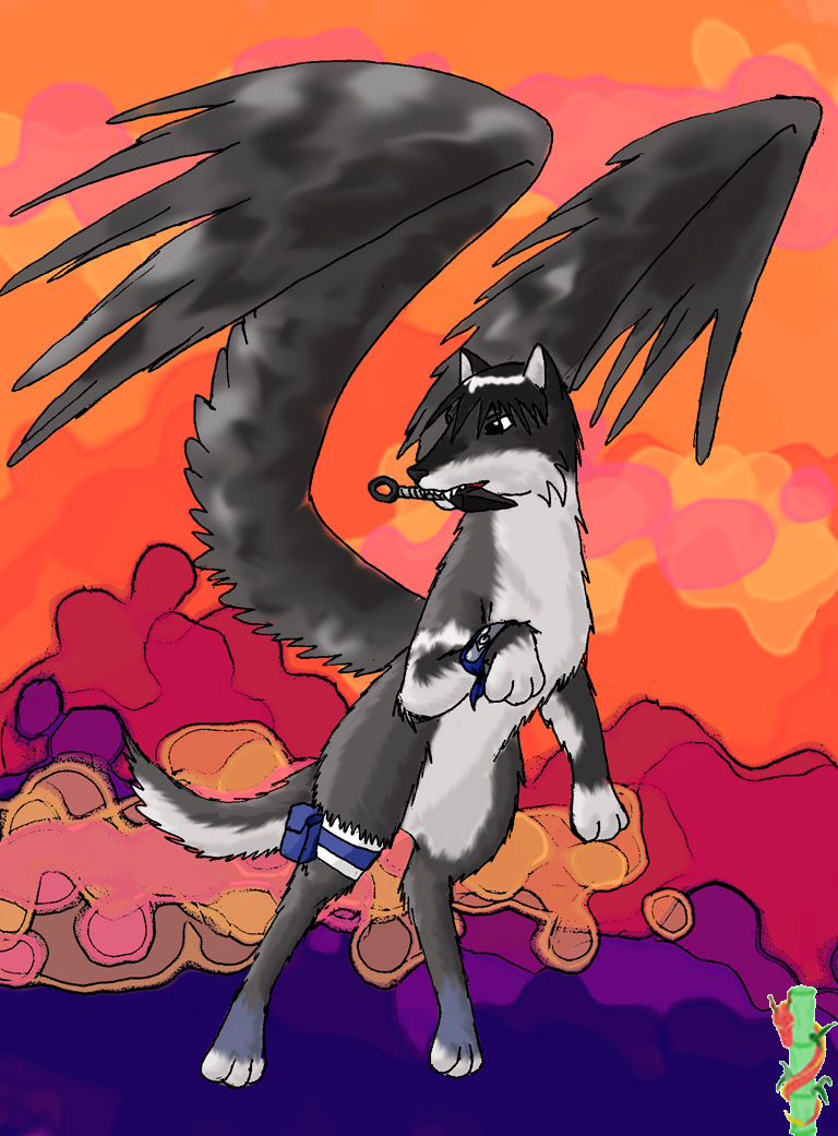 Kaj the flying ninja wolf(for Flare Boy) by Rikuchan