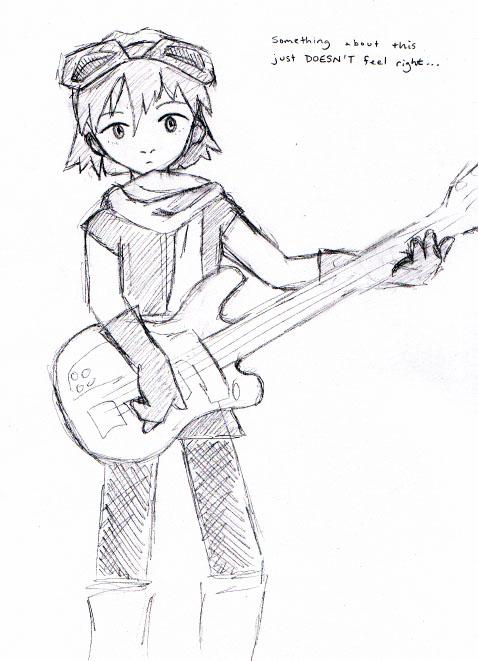 Kid Haruko Tries to Play the Bass... by Rindi_chan