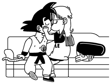 Goku/Arale Kiss: B/W (antialiased) by RisanF