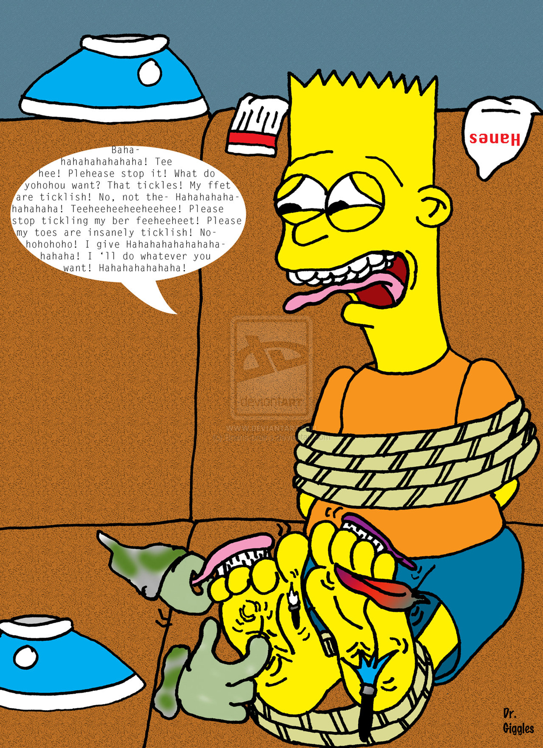 Tickling Bart Simpson's Bare Feet by Rockotickler7