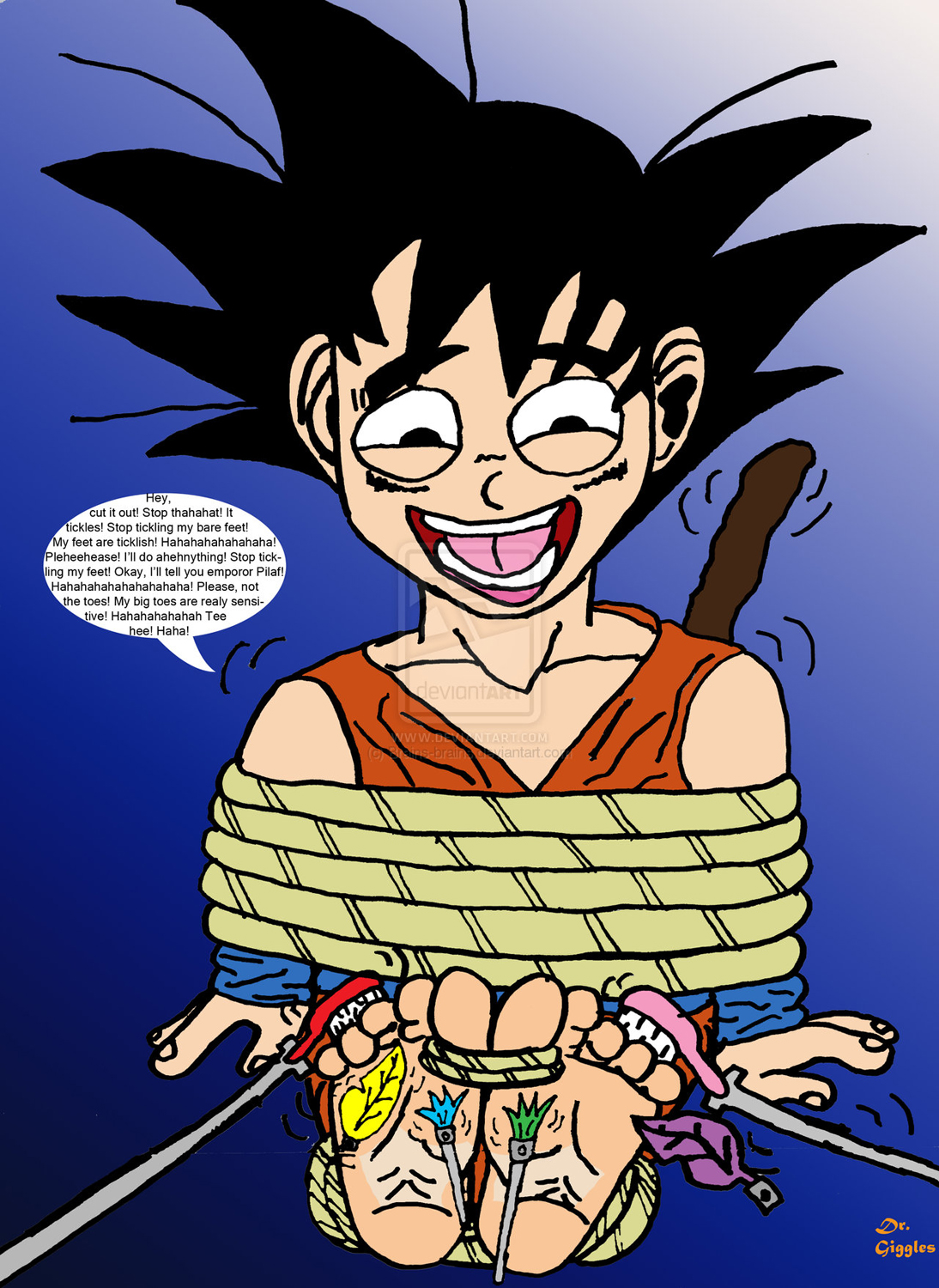 Kid Goku's Bare Feet Tickled by Rockotickler7