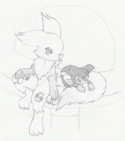 >>Renamon and baby Impmon by RogueRider