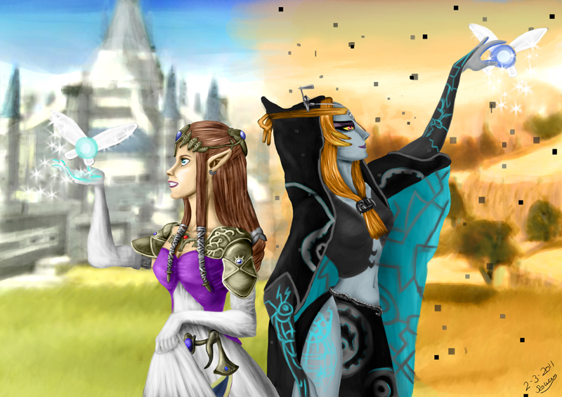 Zelda and midna by Rowena-white