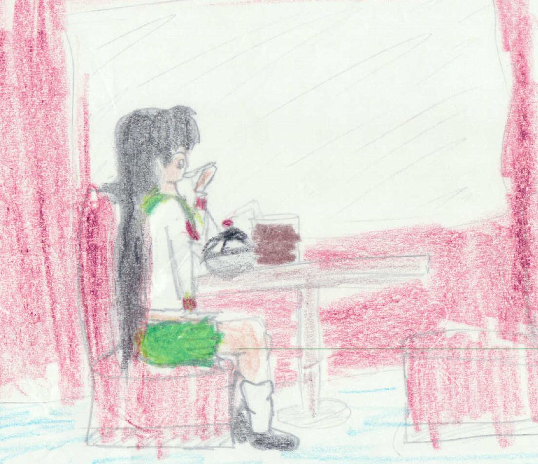 'Kagome at an ice cream parlor (colored)' by Roytheraccoon