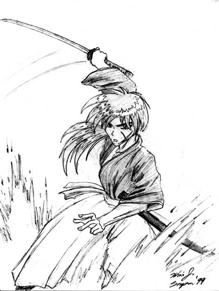 Kenshin's kenjutsu kicks up some dust. by RurouniKJS