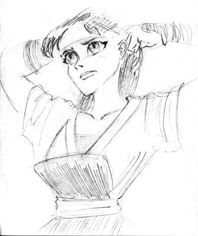 Kasumi ('96) ties her headband by RurouniKJS