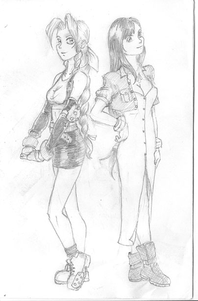 Aeris and Tifa trade outfits! by RurouniKJS