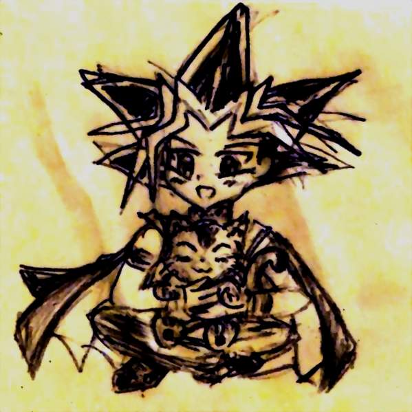Pharaoh Atemu with a kitten by RyukoKaiba